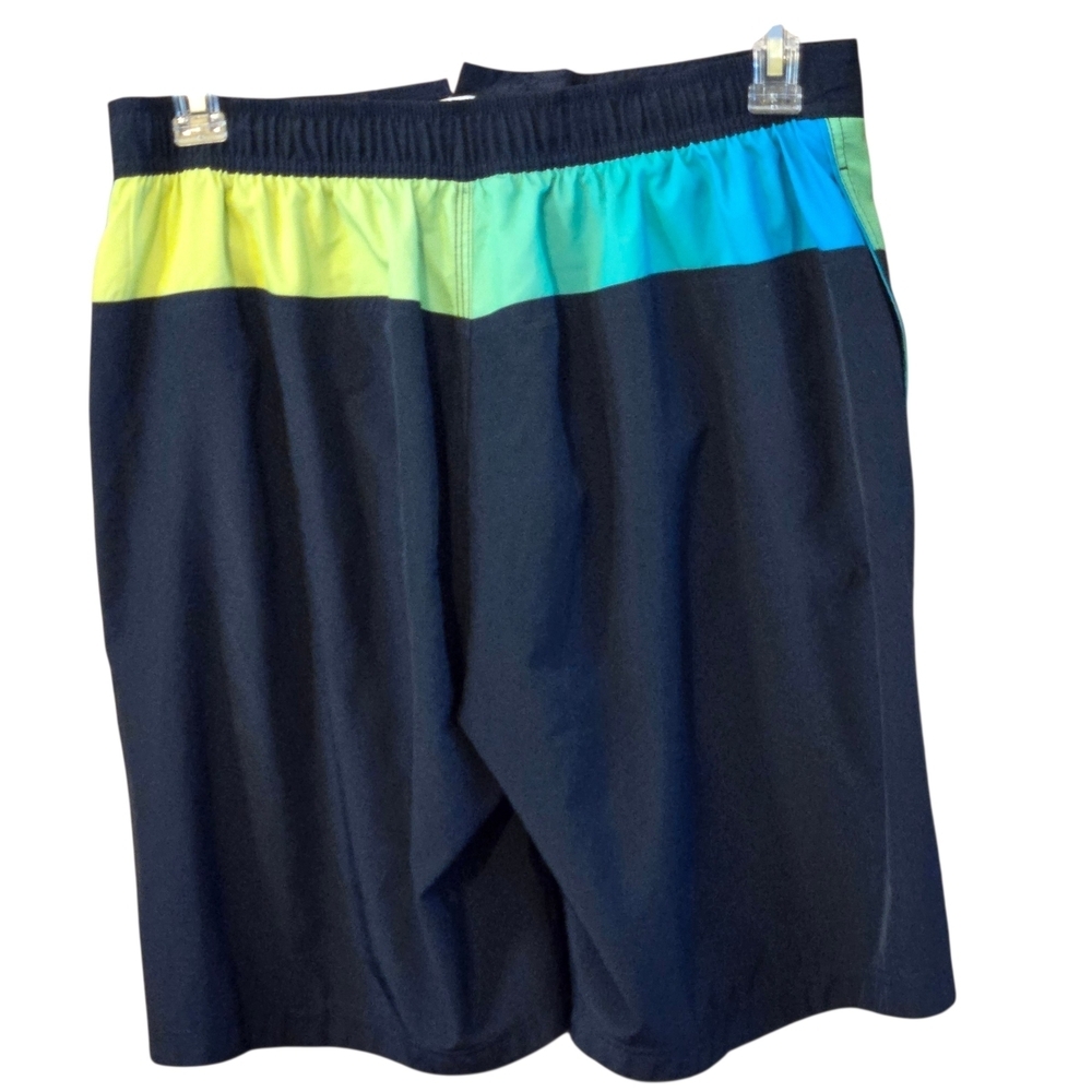 Speedo Men's M Blue Black Board Shorts Swim Trunks Colorful Neon Trim Drawstring - Picture 5 of 15